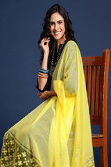 Women's Yellow Silk Blend Dupatta