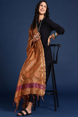 Women's Orange Silk Blend Dupatta