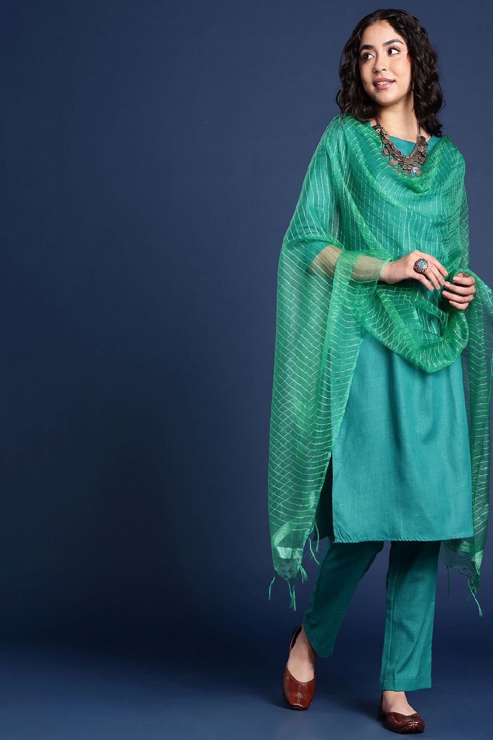 Women's Green Silk Blend Dupatta