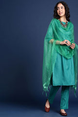 Women's Green Silk Blend Dupatta