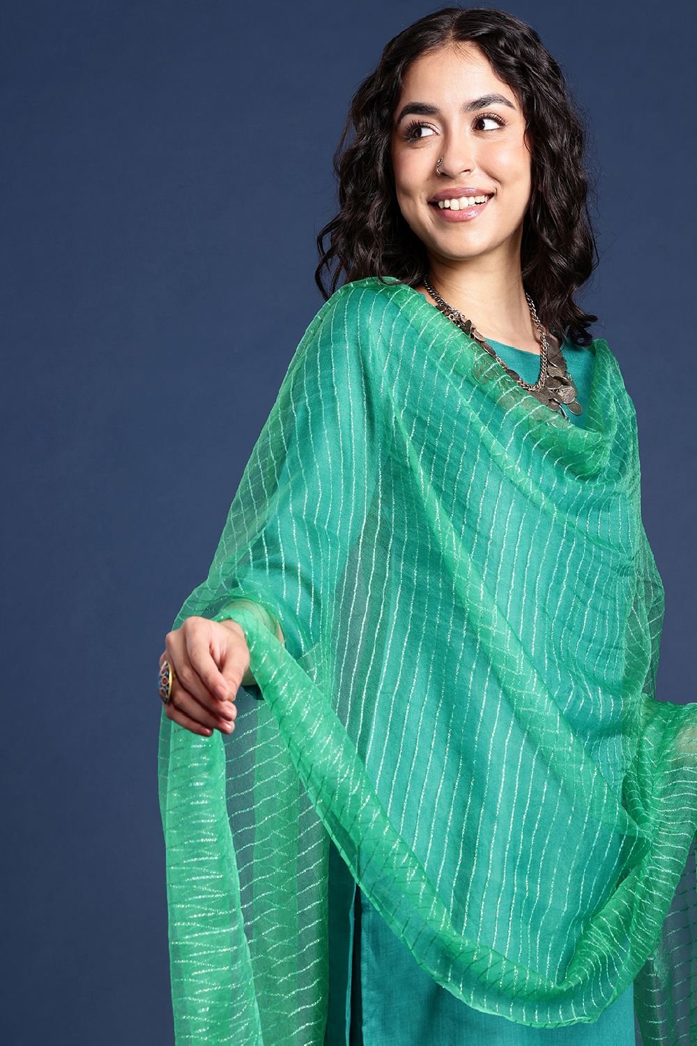 Women's Green Silk Blend Dupatta