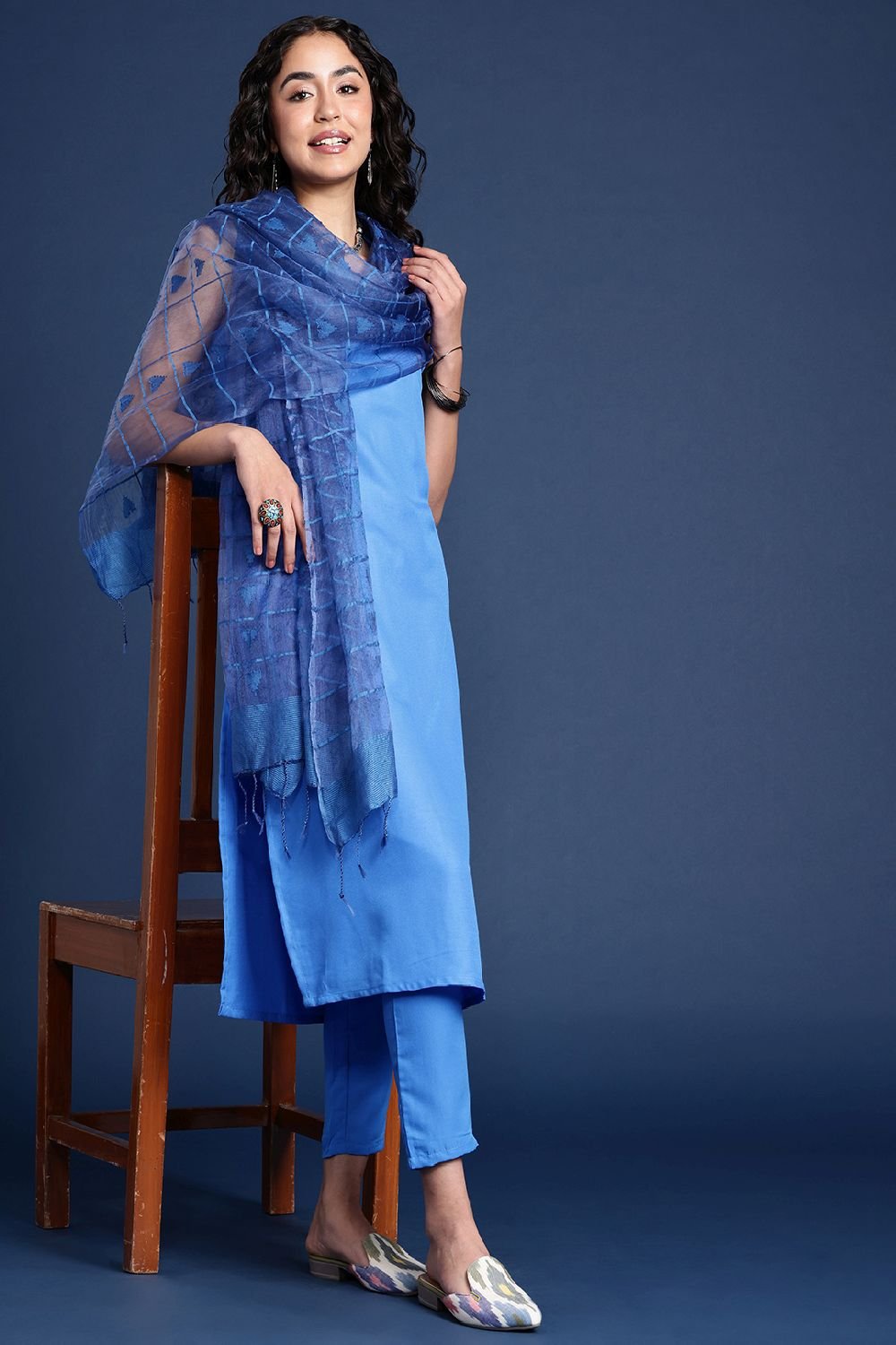 Women's Blue Silk Blend Dupatta