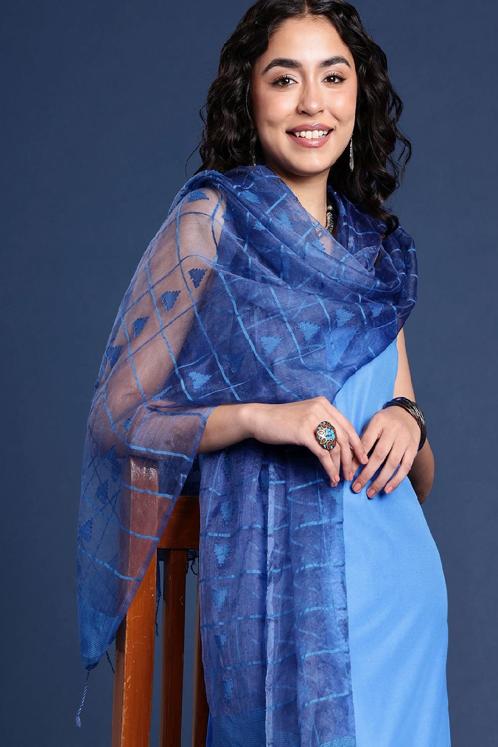 Women's Blue Silk Blend Dupatta