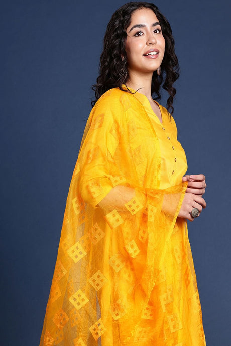 Women's Yellow Silk Blend Dupatta