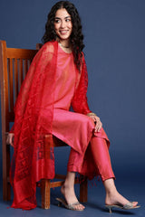 Women's Red Silk Blend Dupatta