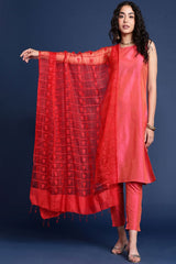 Women's Red Silk Blend Dupatta