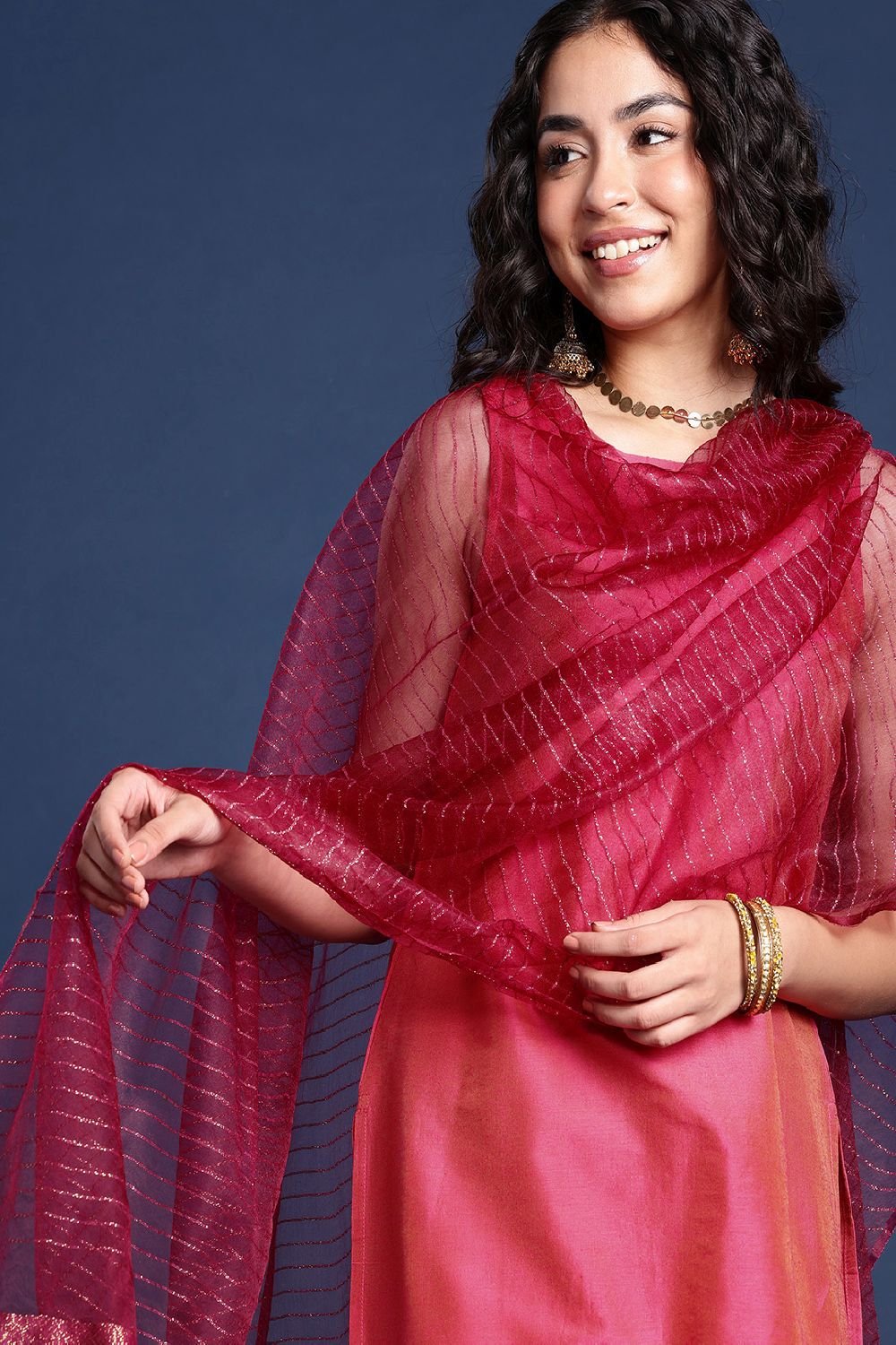 Women's Maroon Silk Blend Dupatta