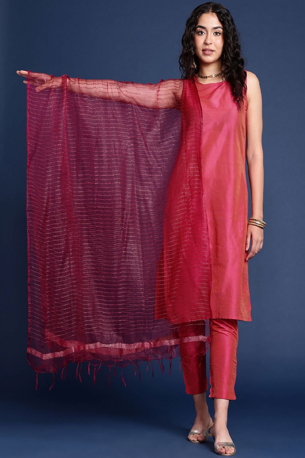 Women's Maroon Silk Blend Dupatta