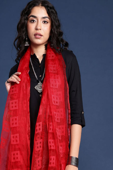 Women's Red Silk Blend Dupatta