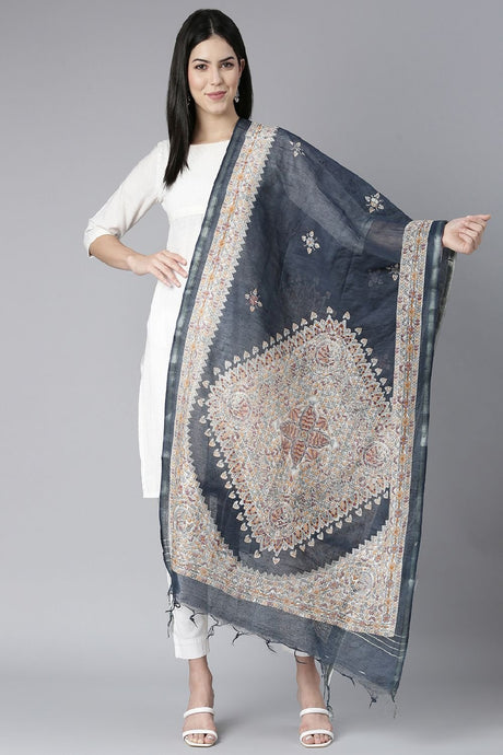 Women's Navy Blue Silk Blend Dupatta