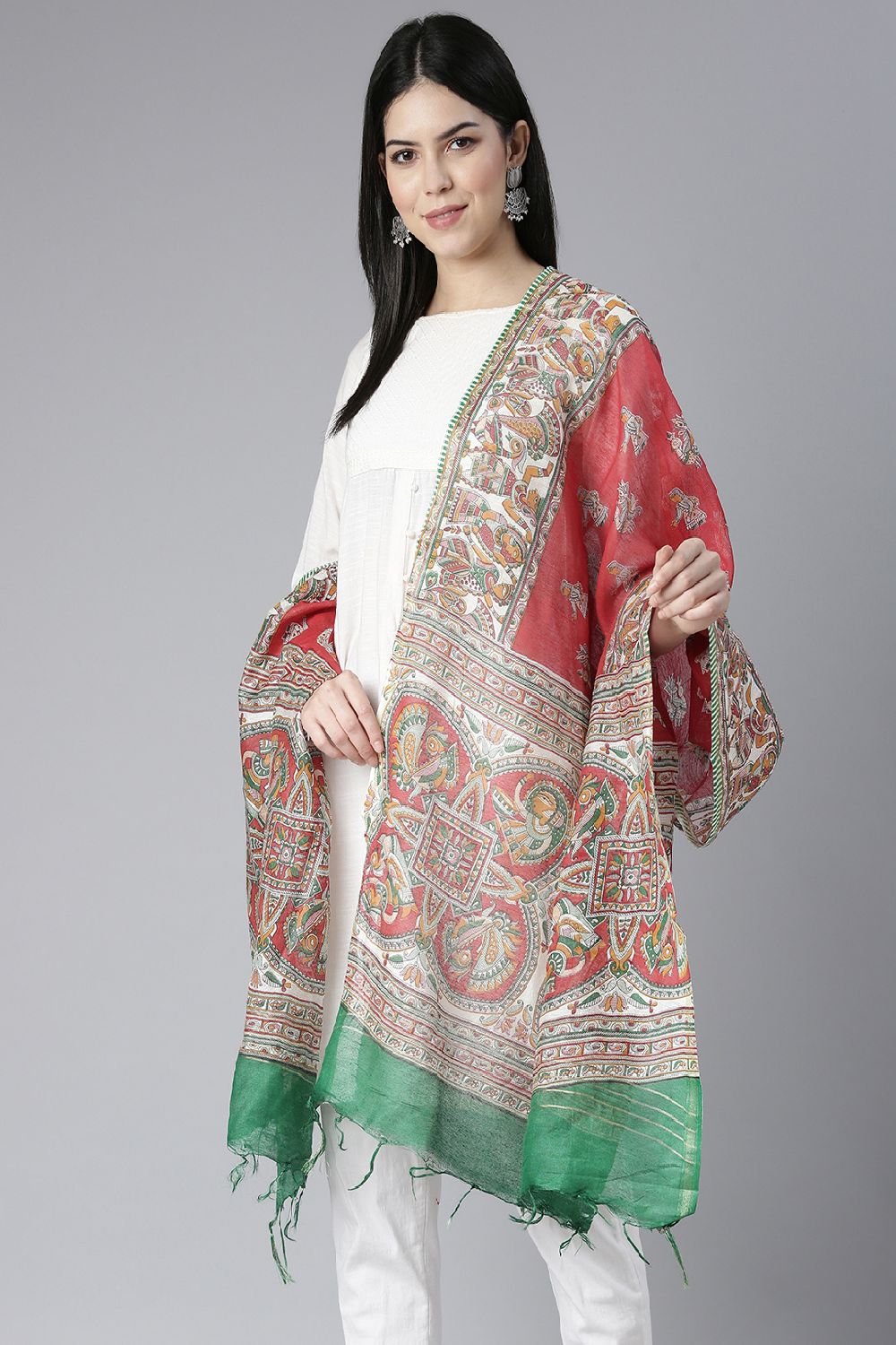 Women's Green Silk Blend Dupatta