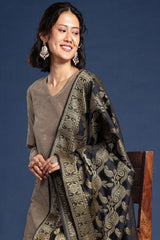 Women's Black Silk Blend Dupatta