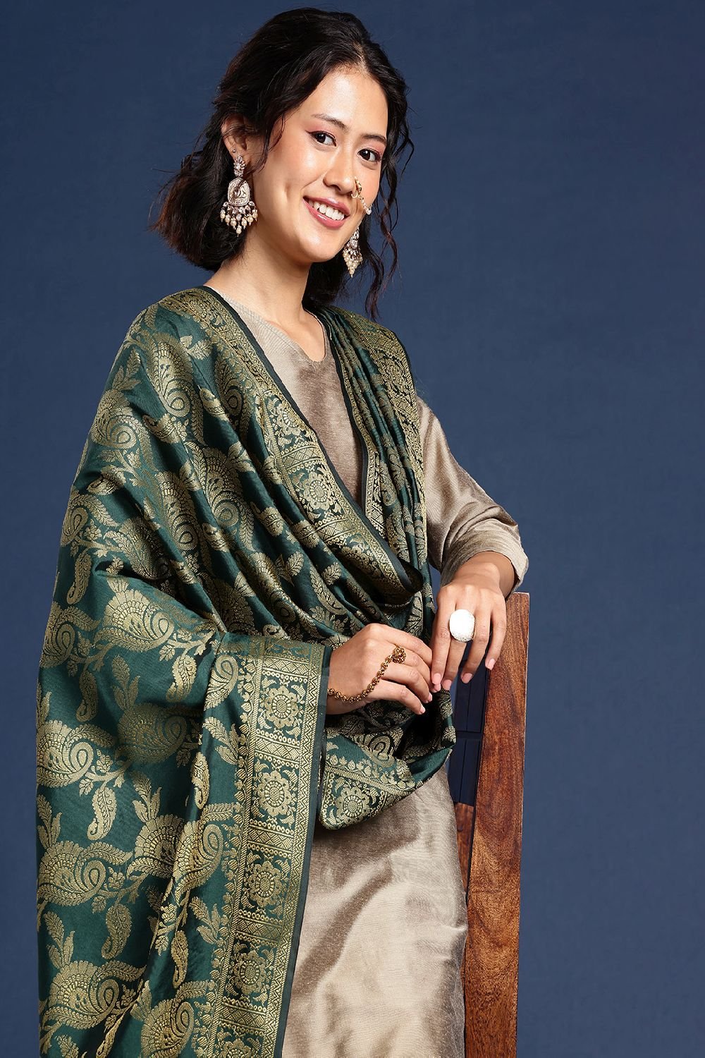 Women's Green Silk Blend Dupatta