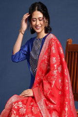 Women's Red Silk Blend Dupatta