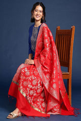 Women's Red Silk Blend Dupatta