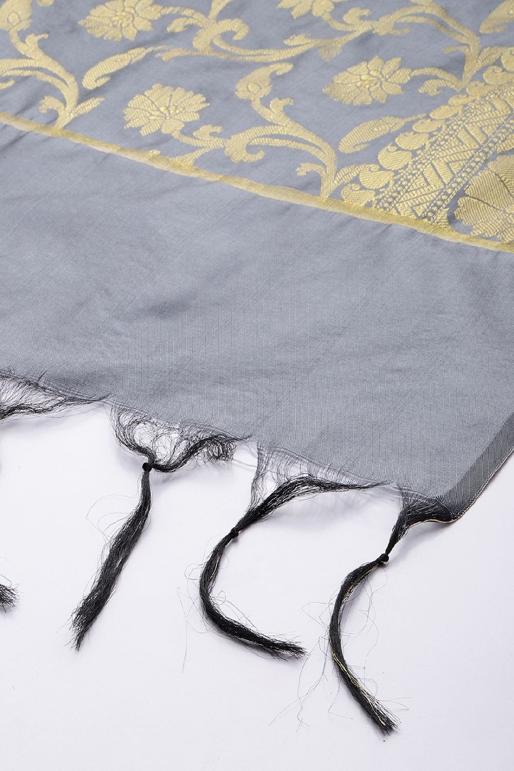 Women's Grey Silk Blend Dupatta