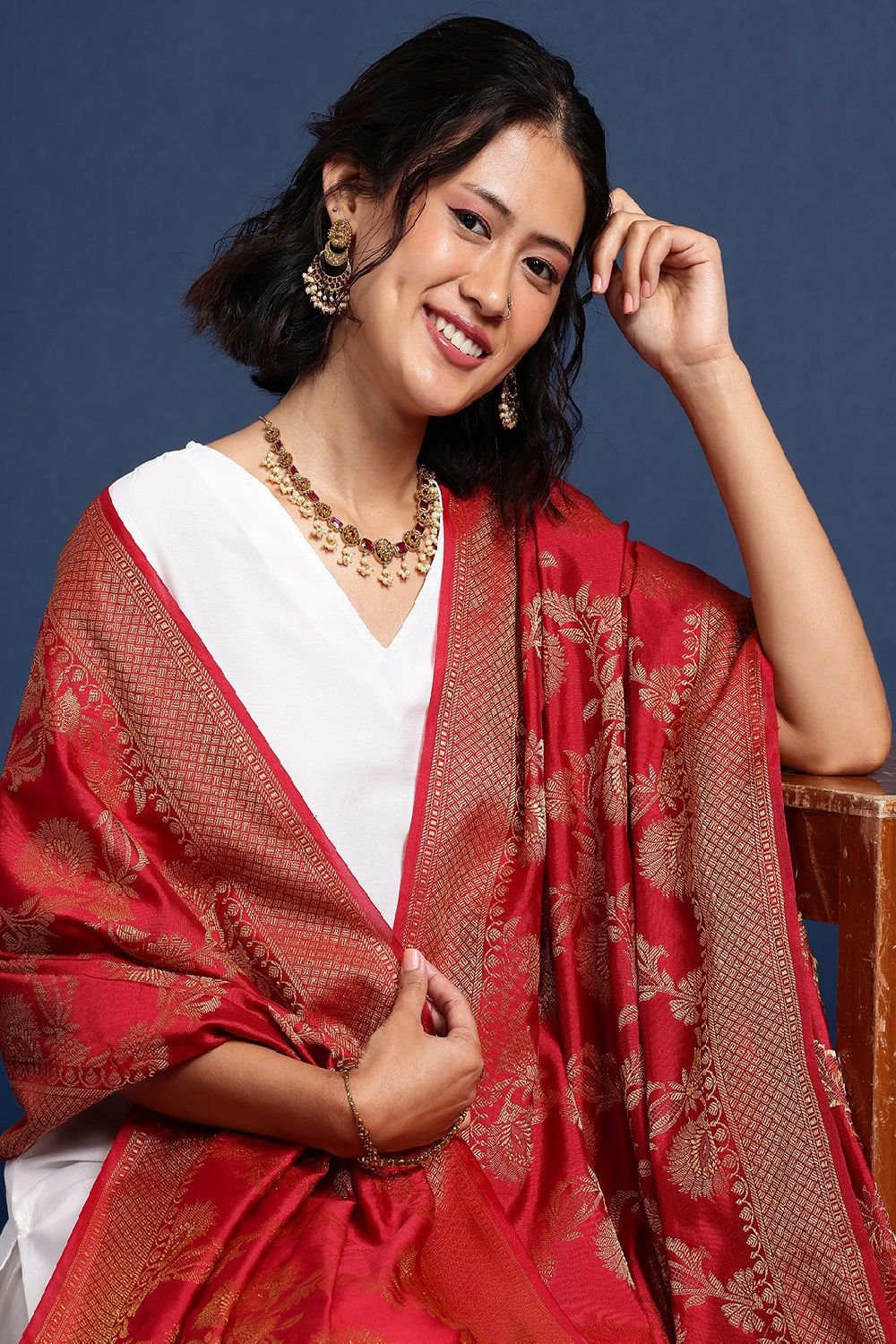 Women's Maroon Silk Blend Dupatta