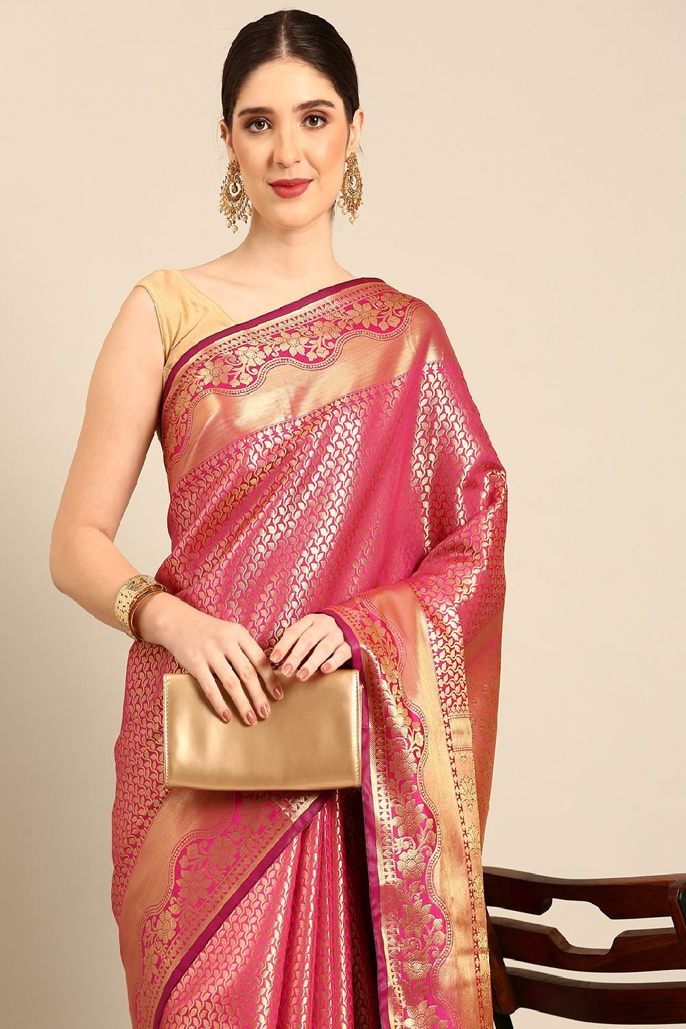 Pink Silk Blend Saree