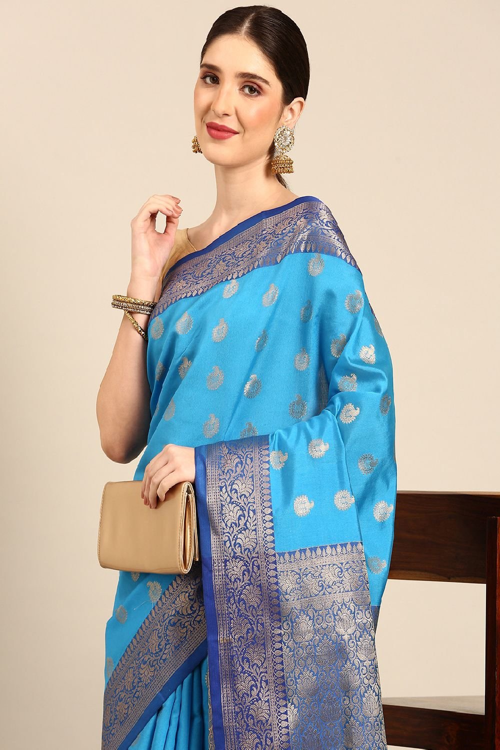 Blue Silk Blend Saree