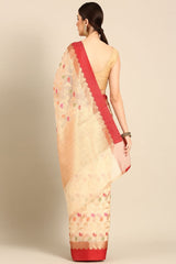 Cream Silk Blend Saree