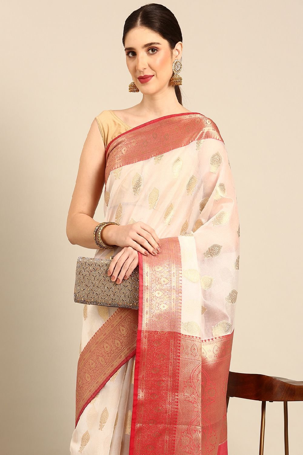 White Silk Blend Saree