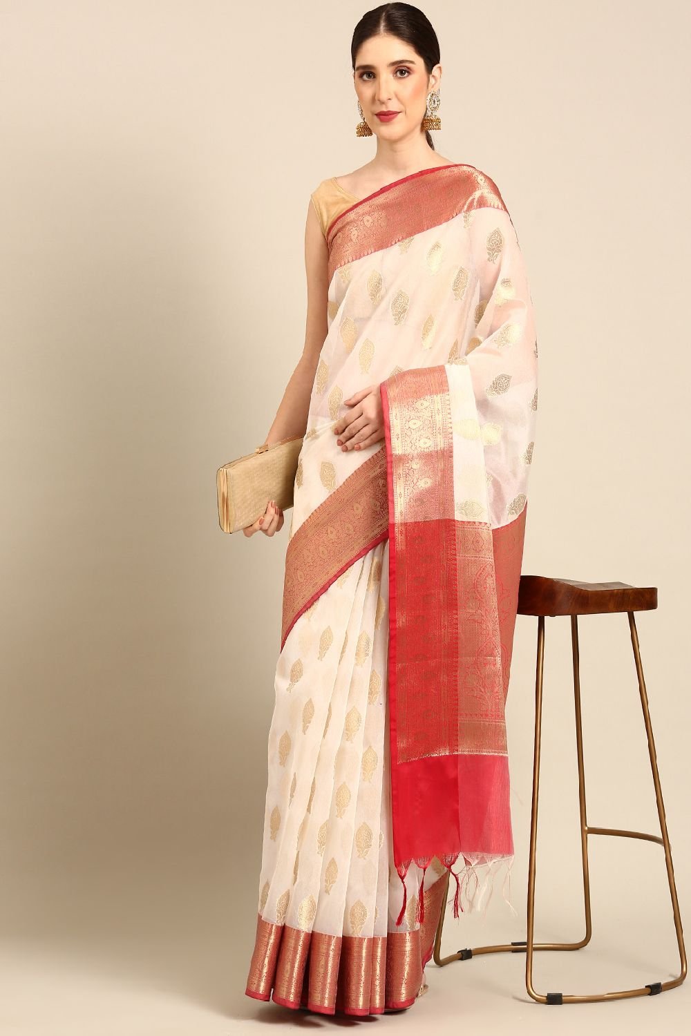 White Silk Blend Saree