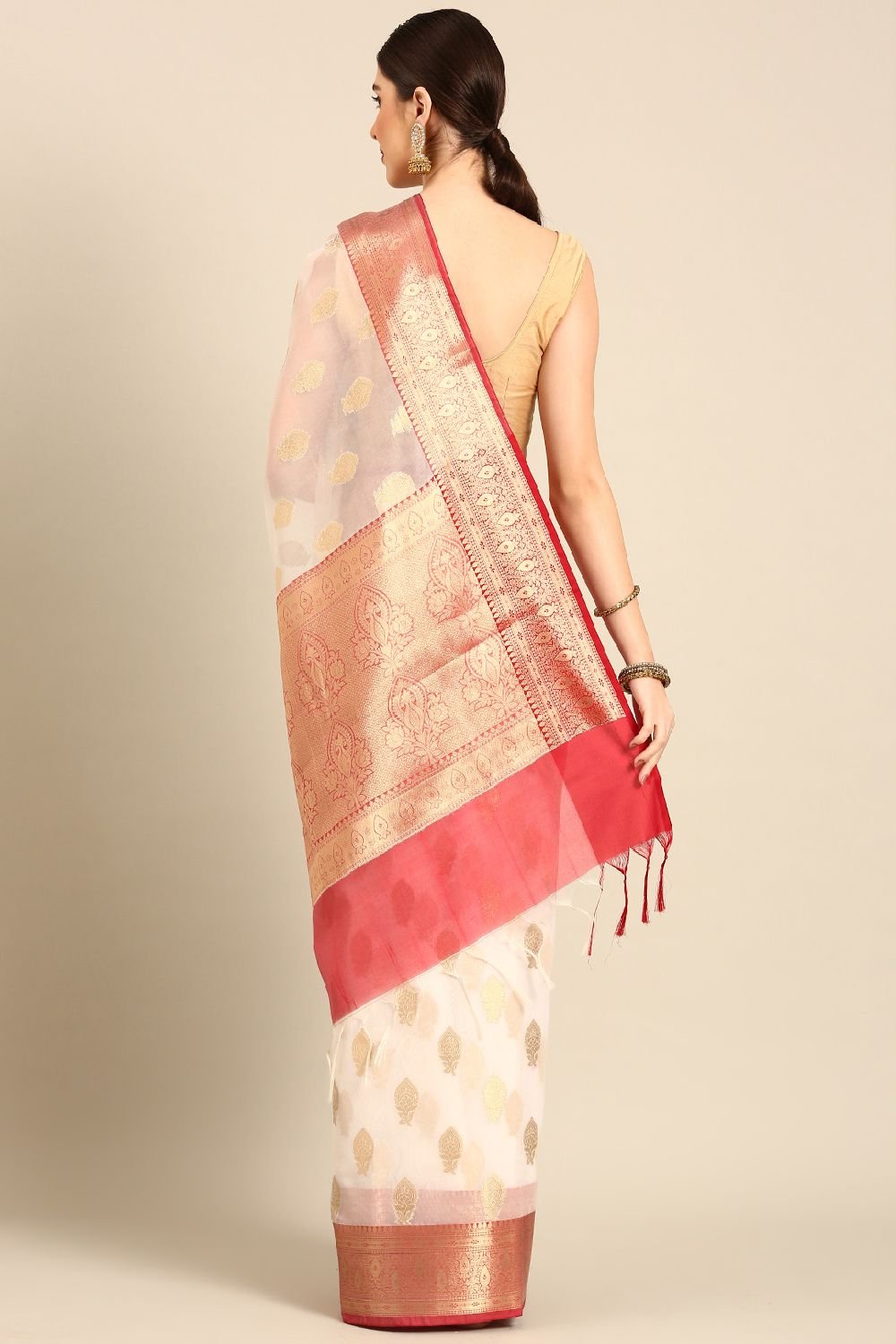 White Silk Blend Saree