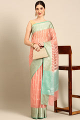 Peach Silk Blend Saree