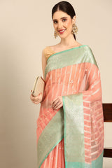 Peach Silk Blend Saree