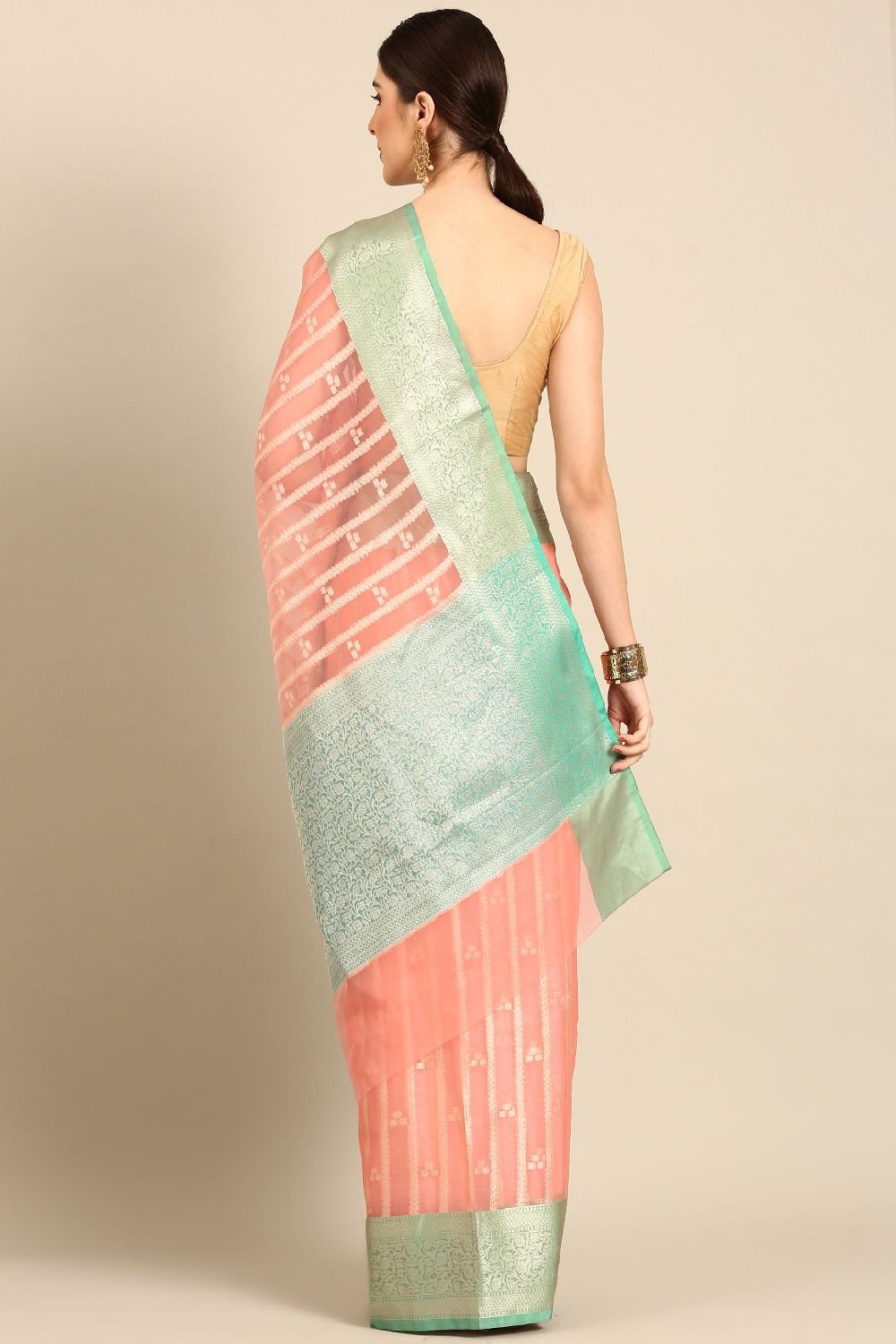 Peach Silk Blend Saree