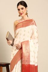 White Silk Blend Saree