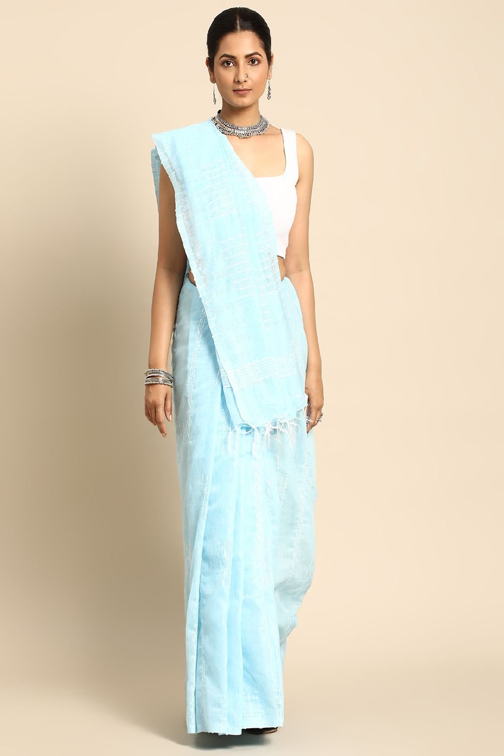 Blue Silk Blend Saree