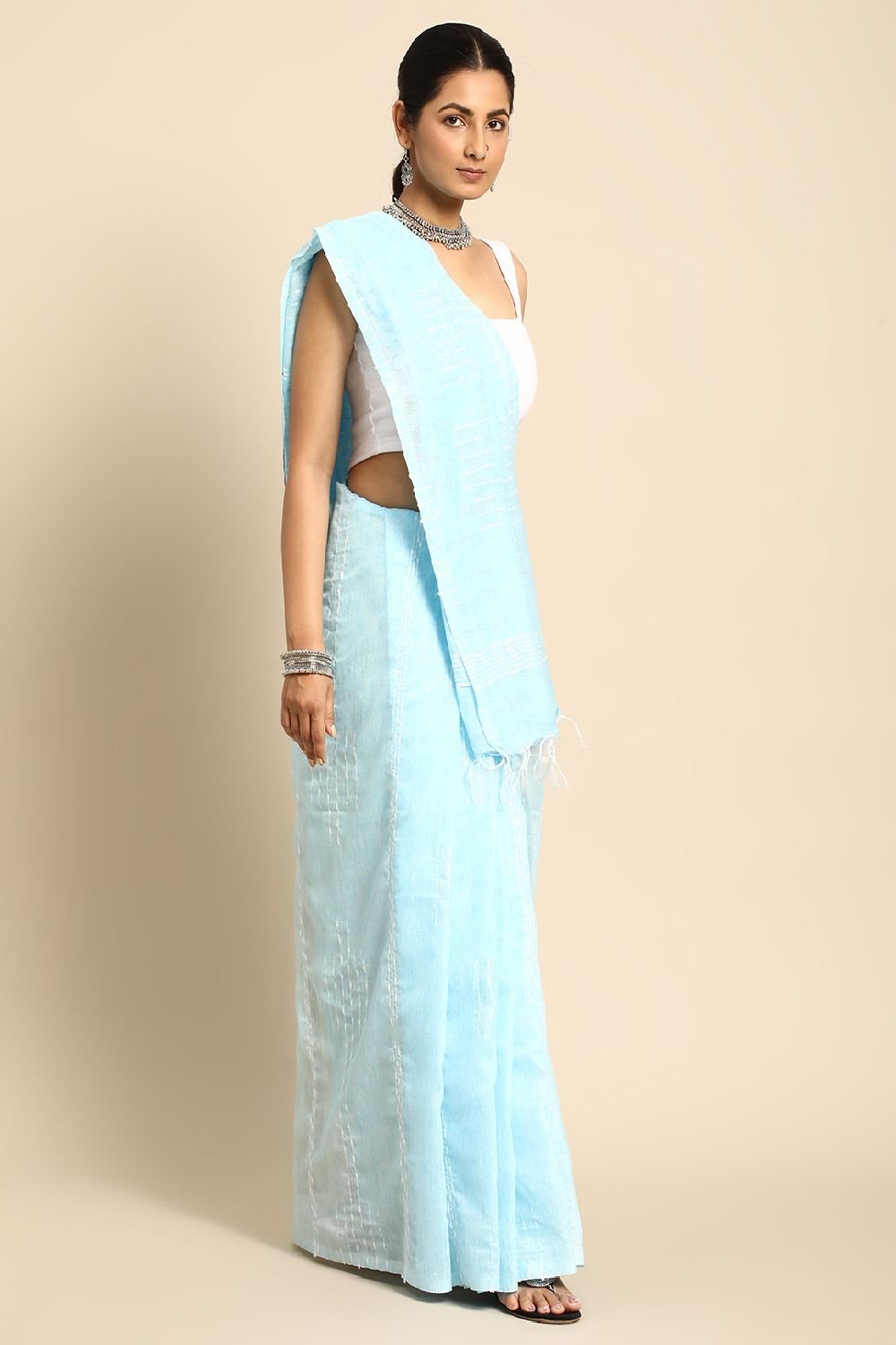 Blue Silk Blend Saree