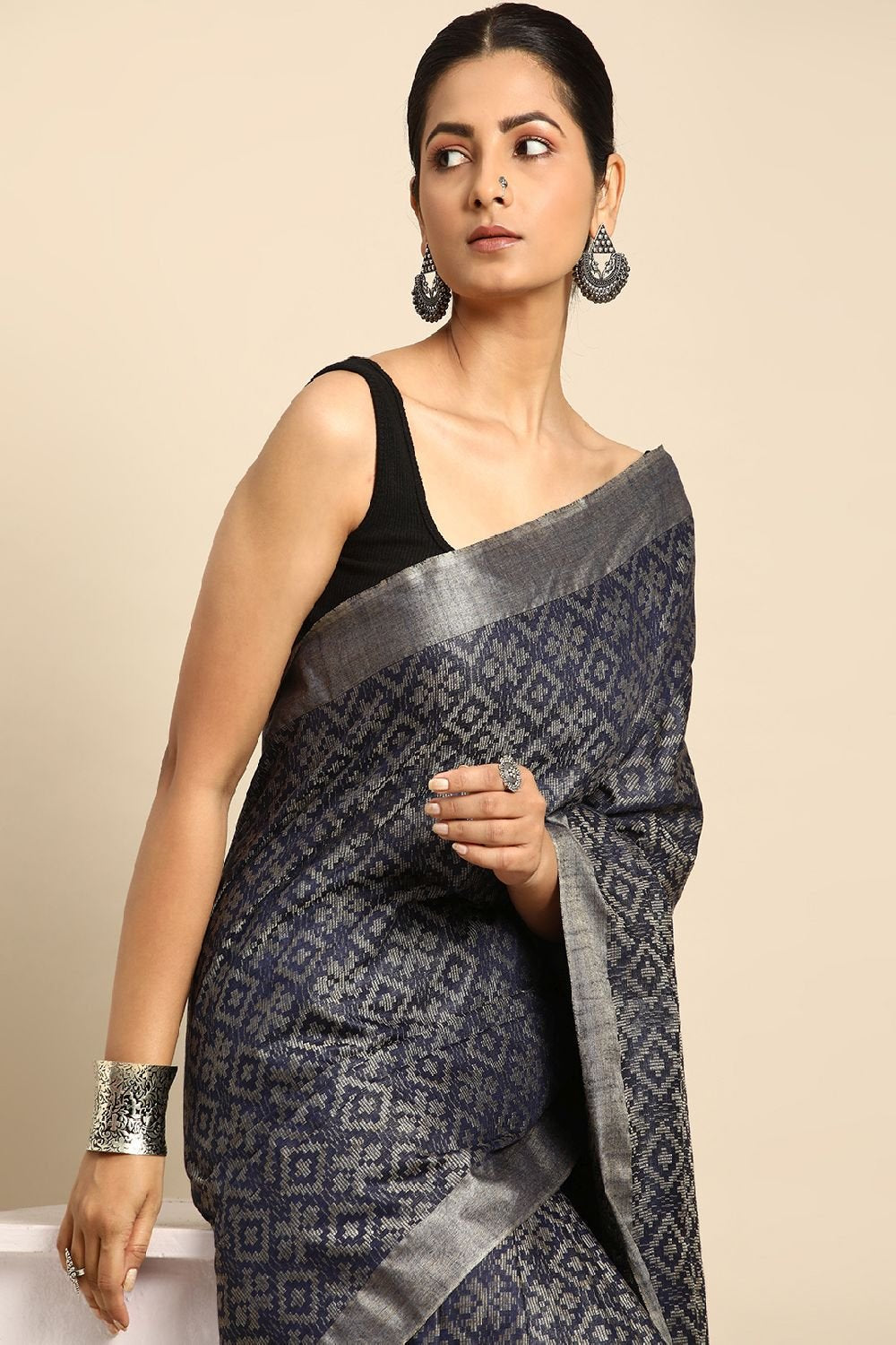 Navy Blue Cotton Saree