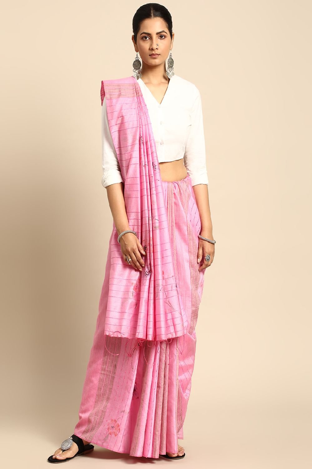 Pink Silk Blend Saree