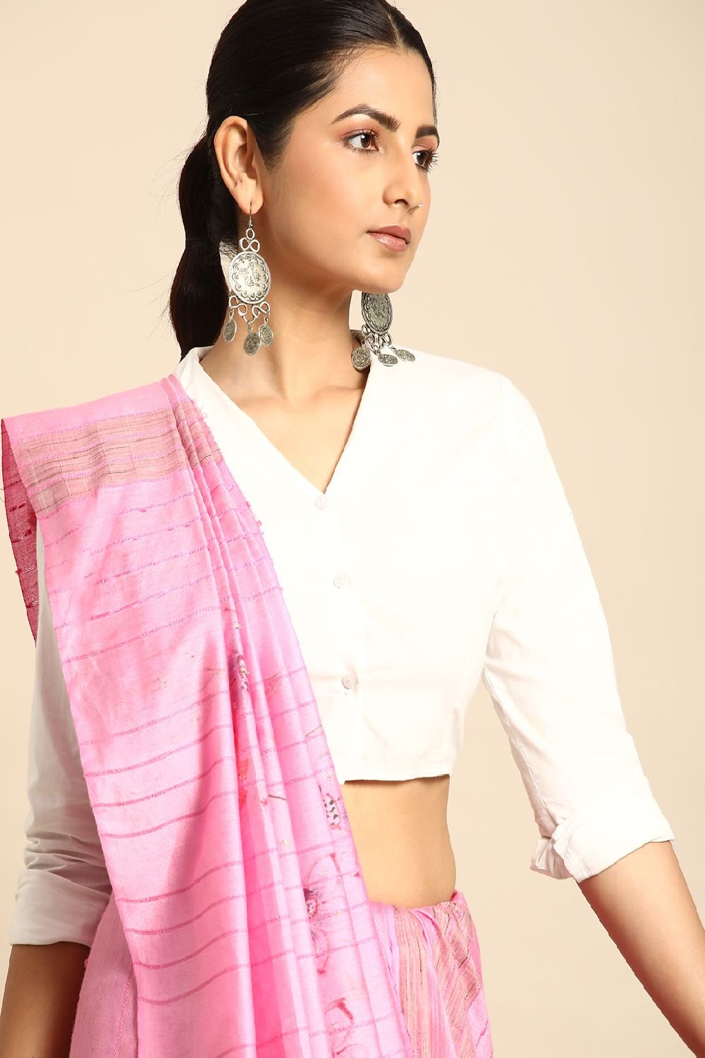 Pink Silk Blend Saree