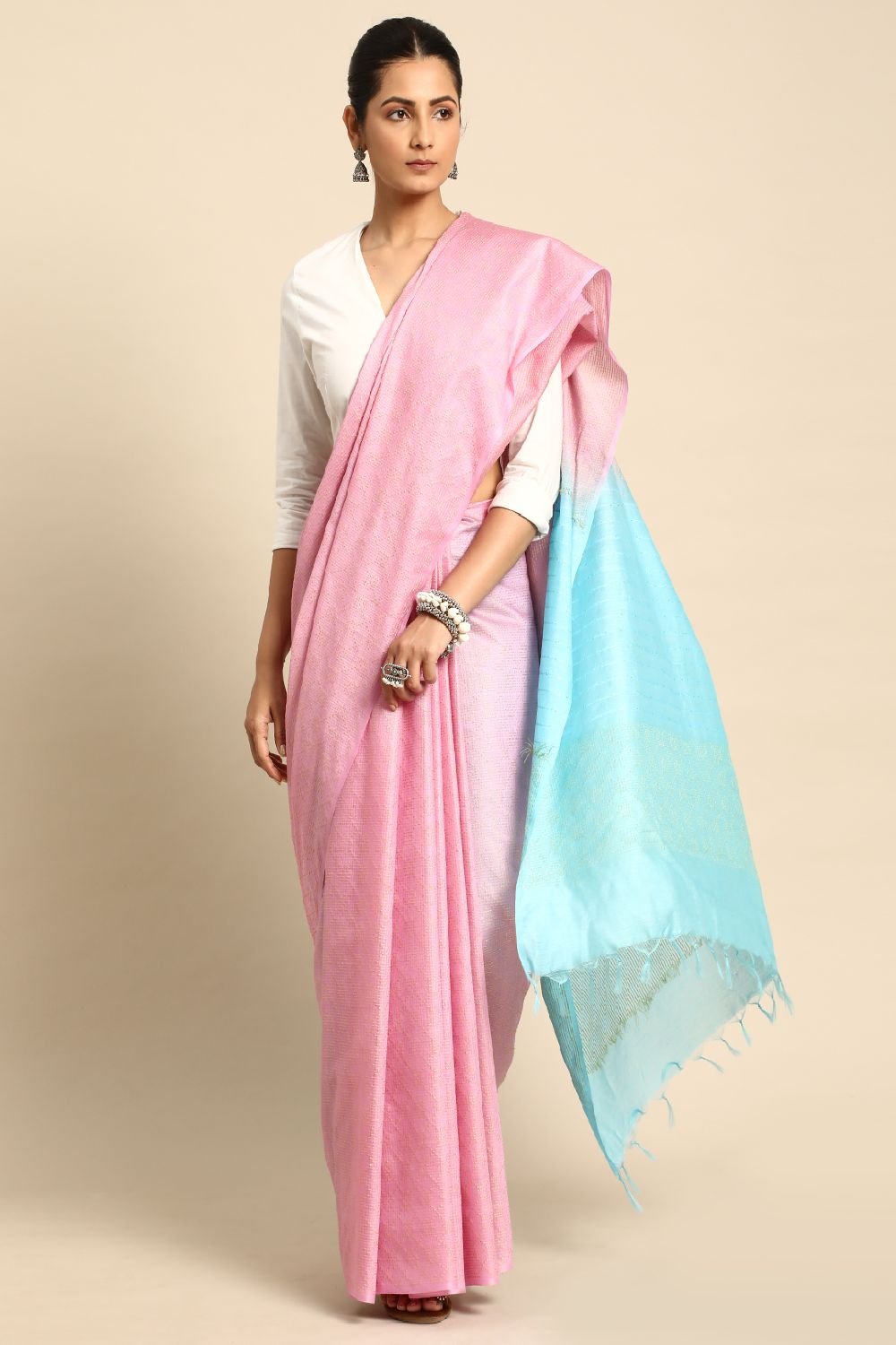 Pink Silk Blend Saree