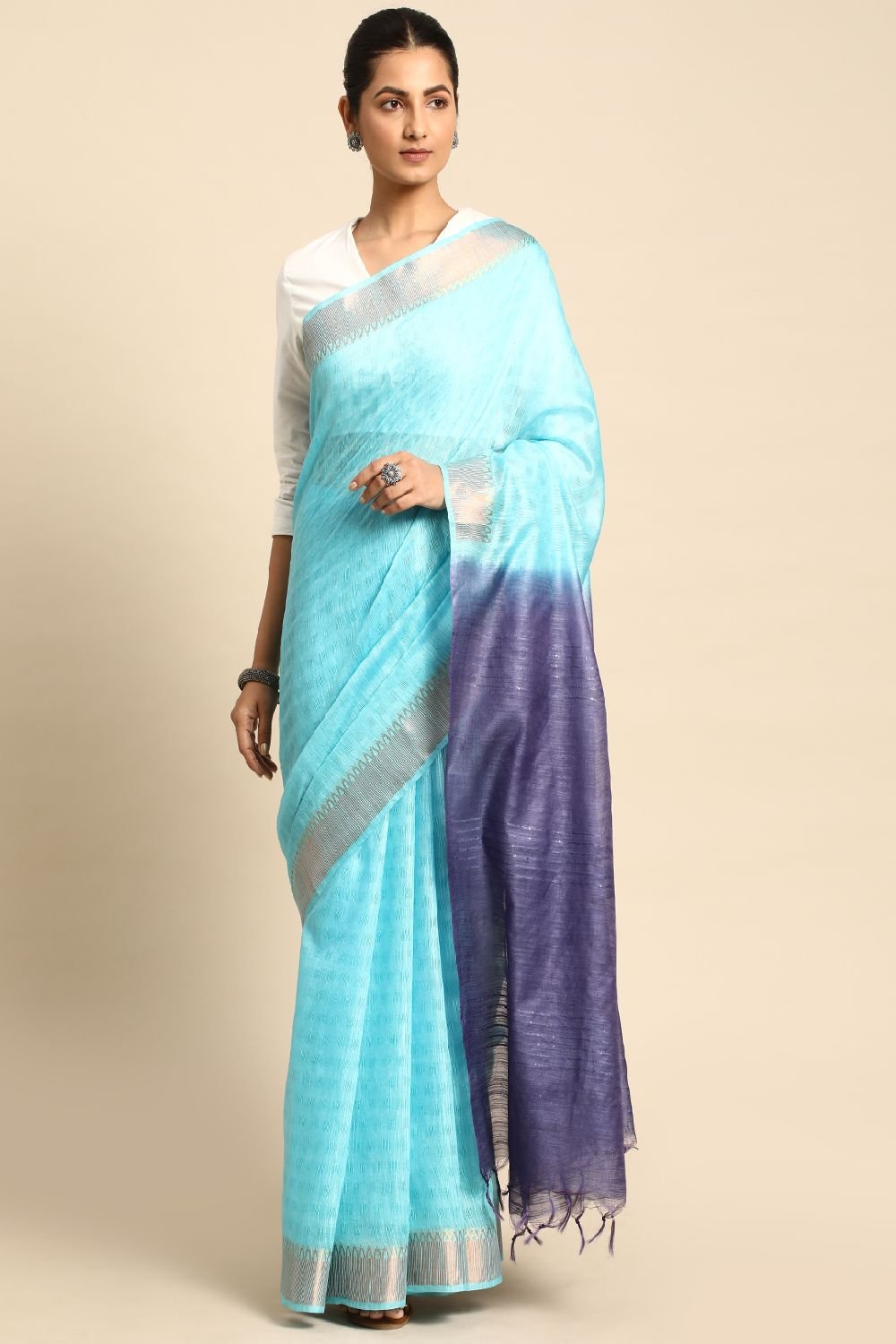 Blue Silk Blend Saree