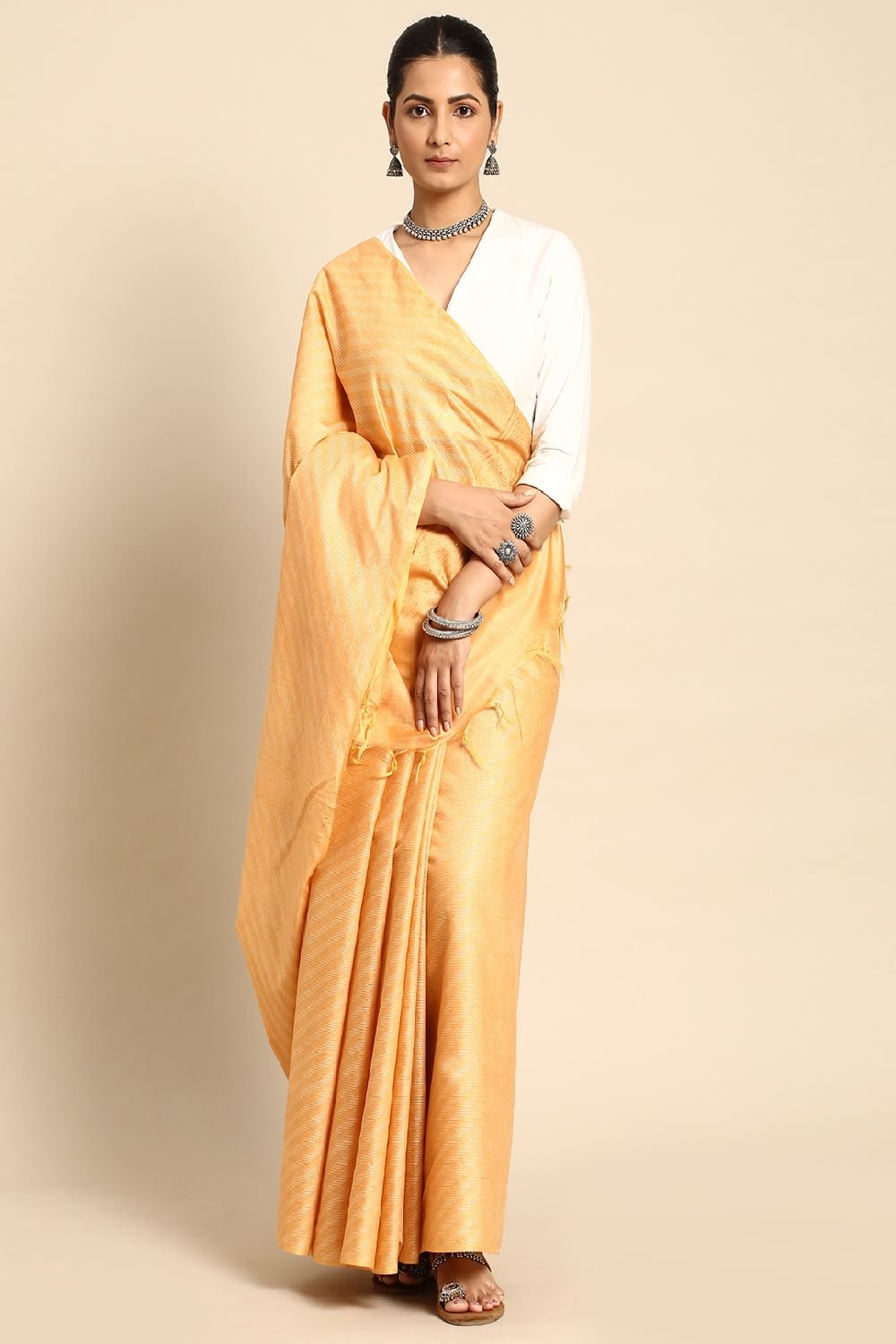 Yellow Silk Blend Saree