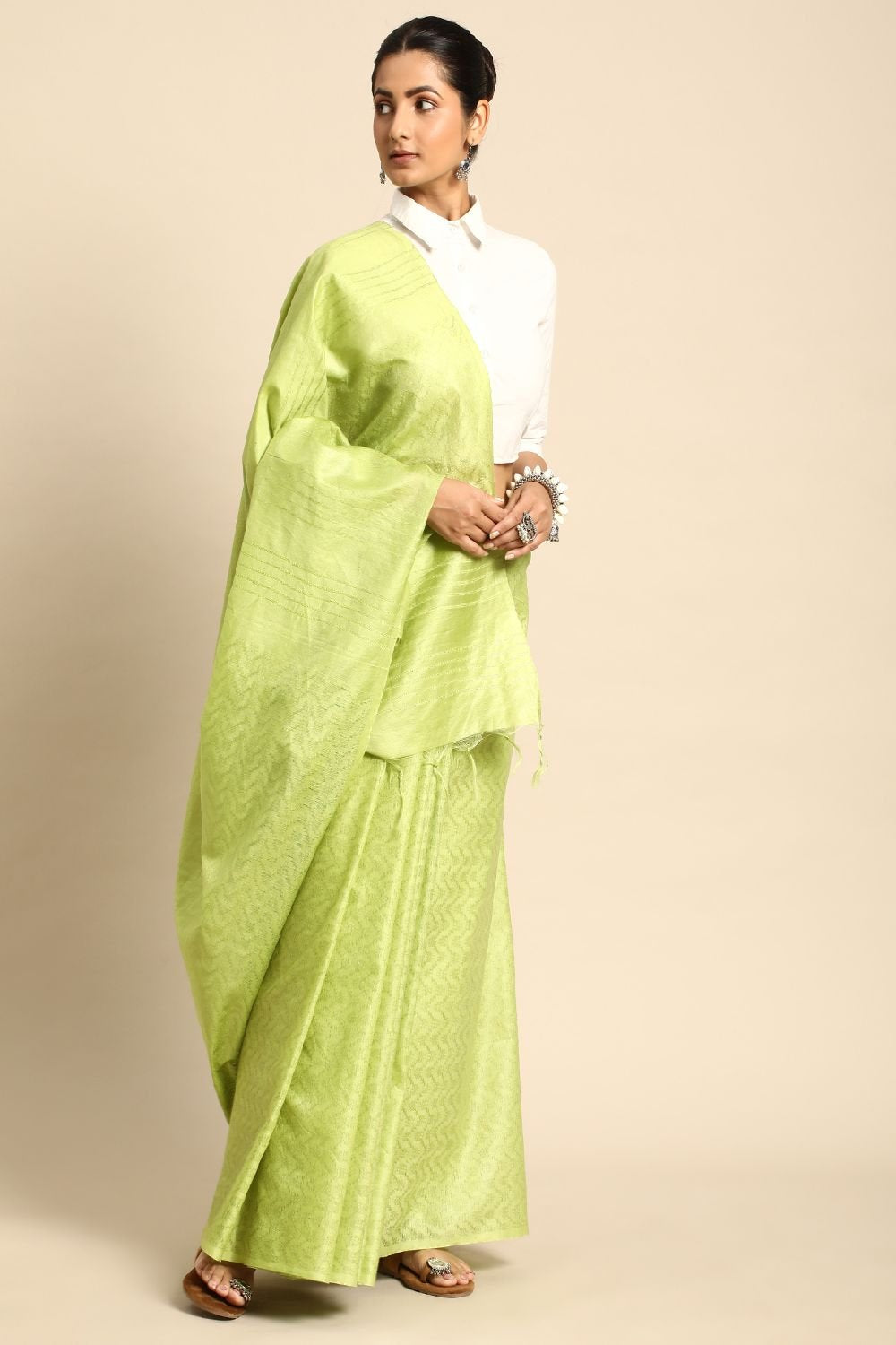 Green Silk Blend Saree