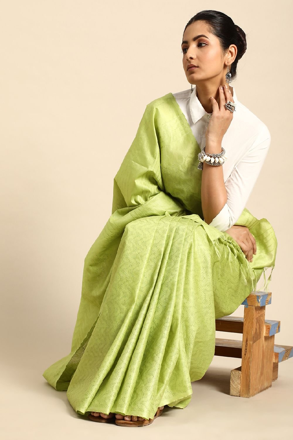 Green Silk Blend Saree