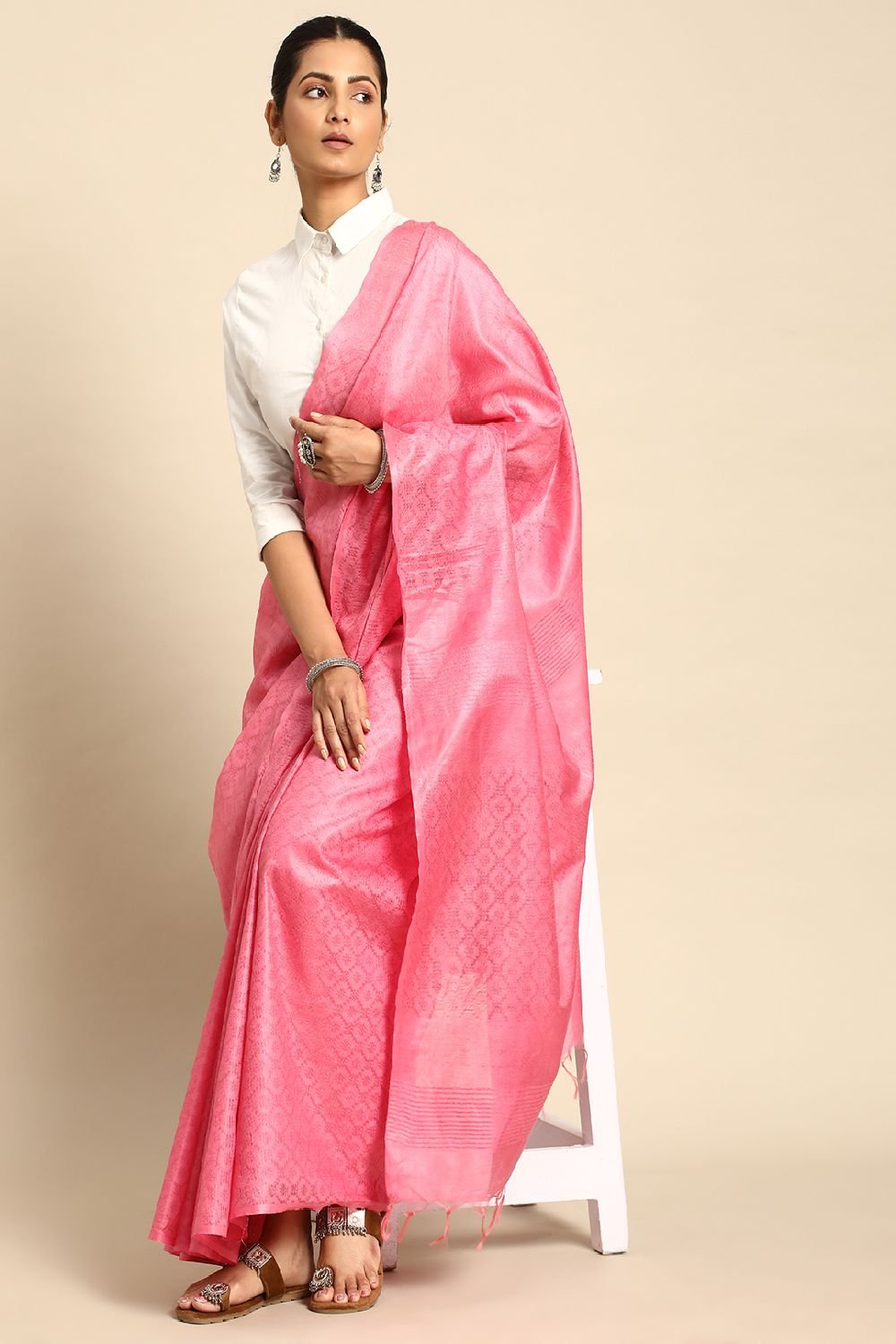 Pink Silk Blend Saree