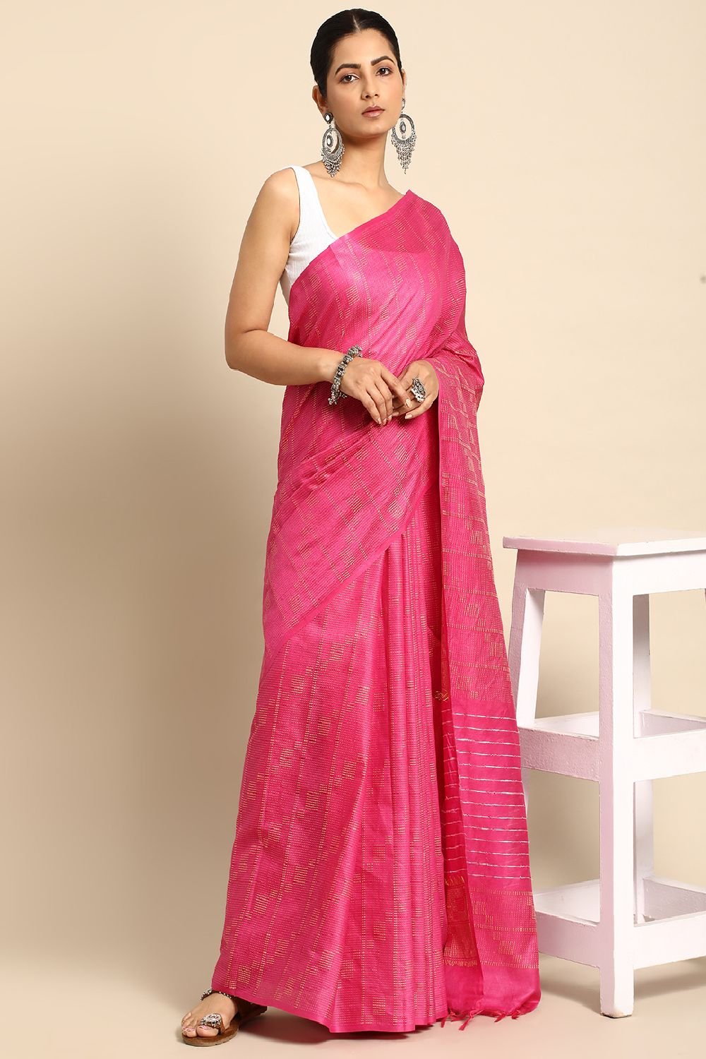 Pink Silk Blend Saree