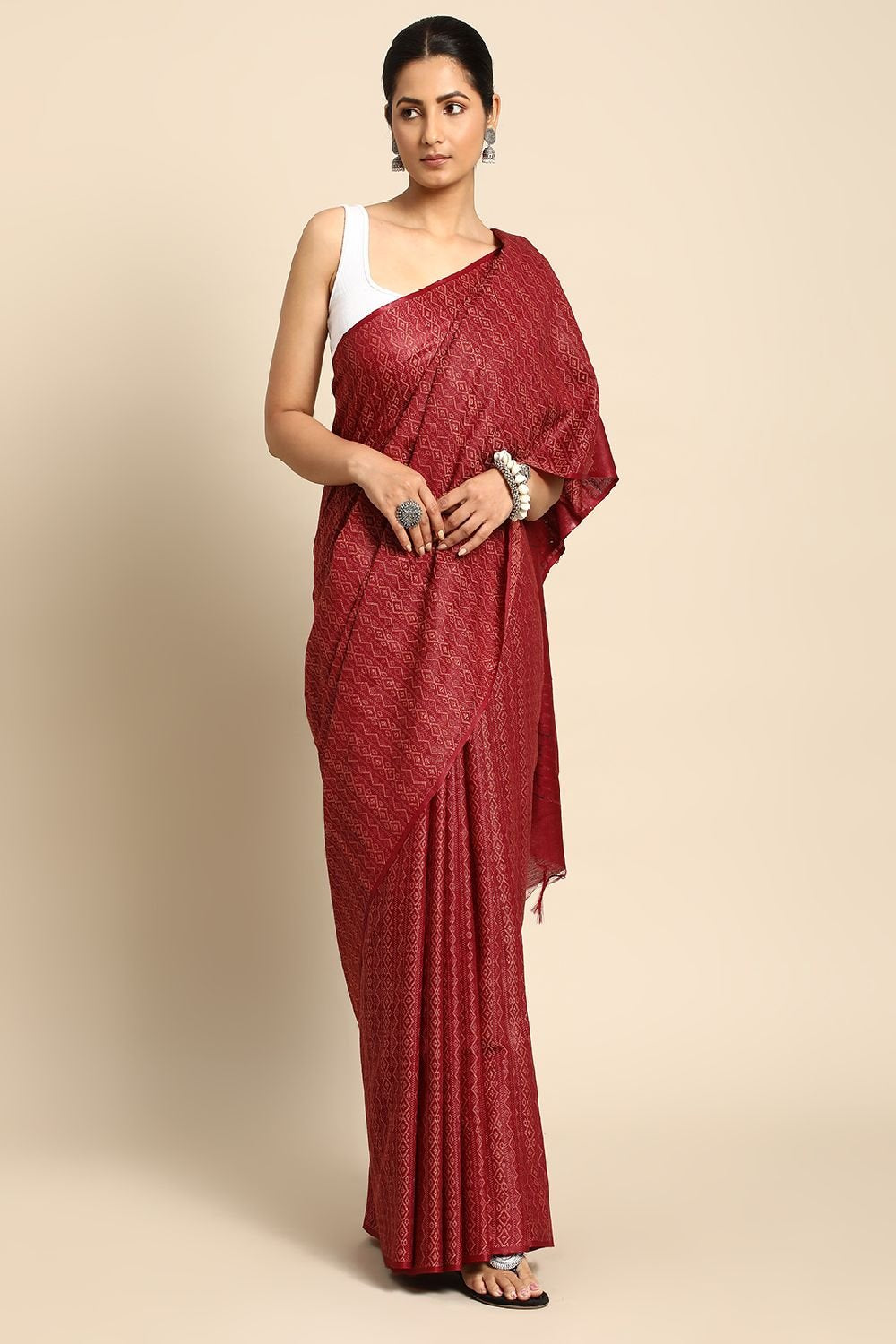 Maroon Silk Blend Saree