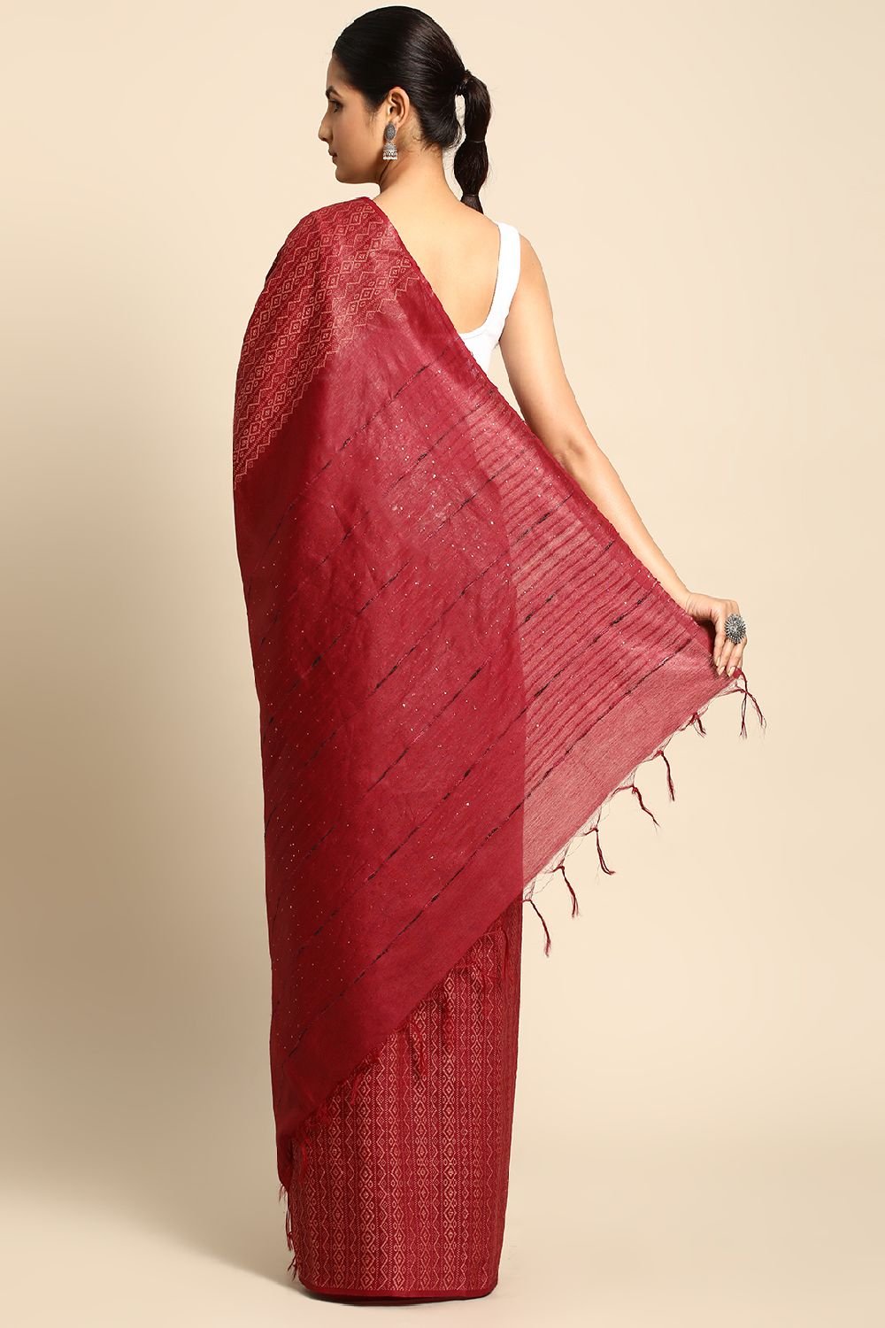 Maroon Silk Blend Saree