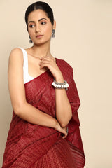 Maroon Silk Blend Saree