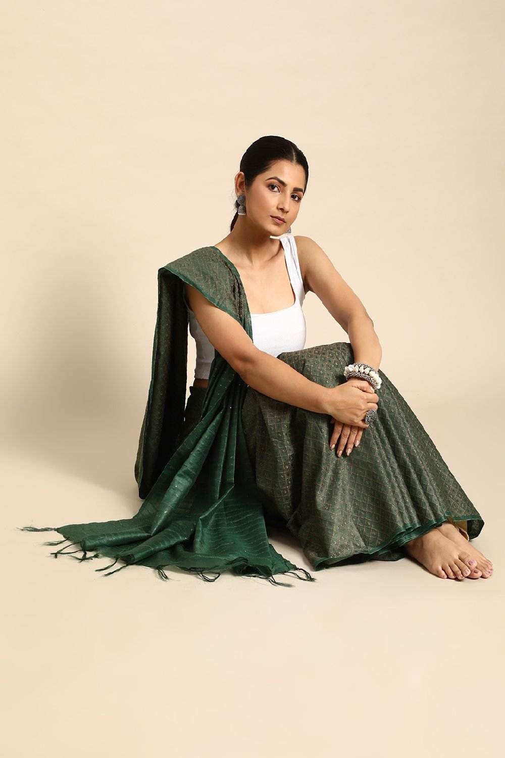 Green Silk Blend Saree