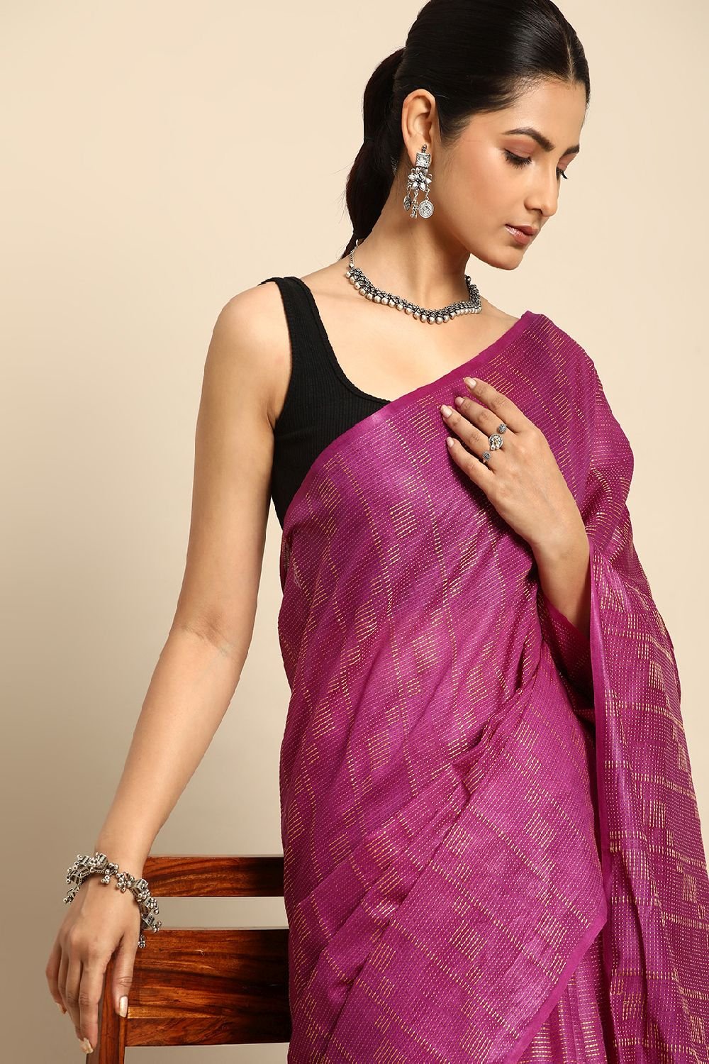 Purple Silk Blend Saree