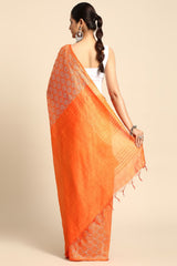 Orange Silk Blend Saree