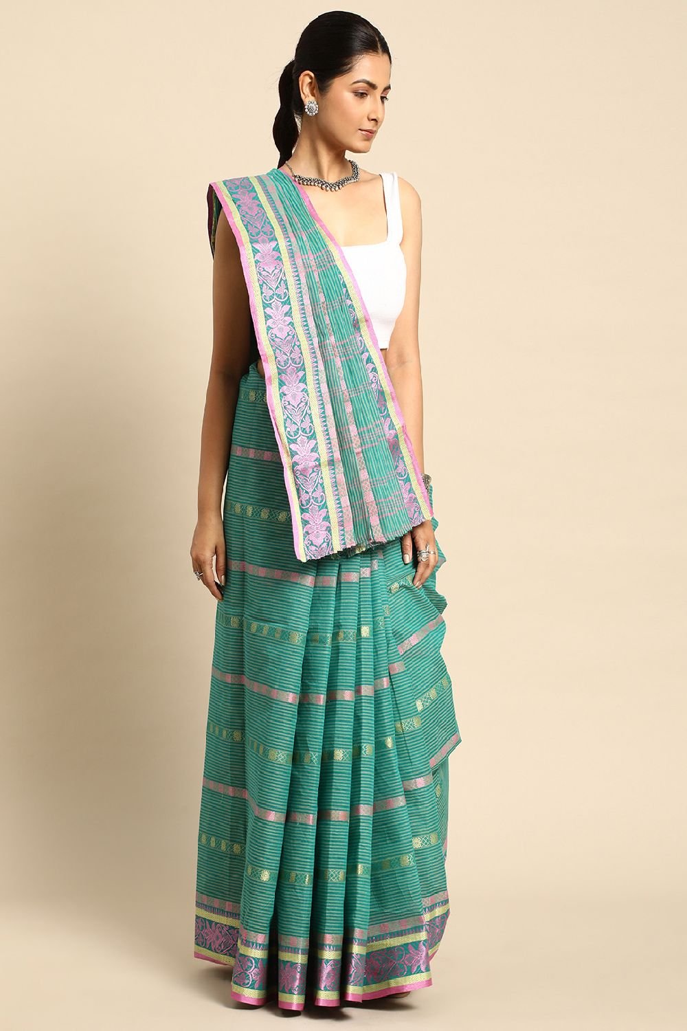 Sea Green Cotton Saree